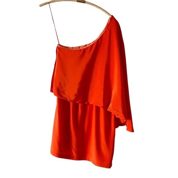 Elizabeth and James Orange Helma One Shoulder Flutter Short Silk Dress 8 - Picture 3 of 16